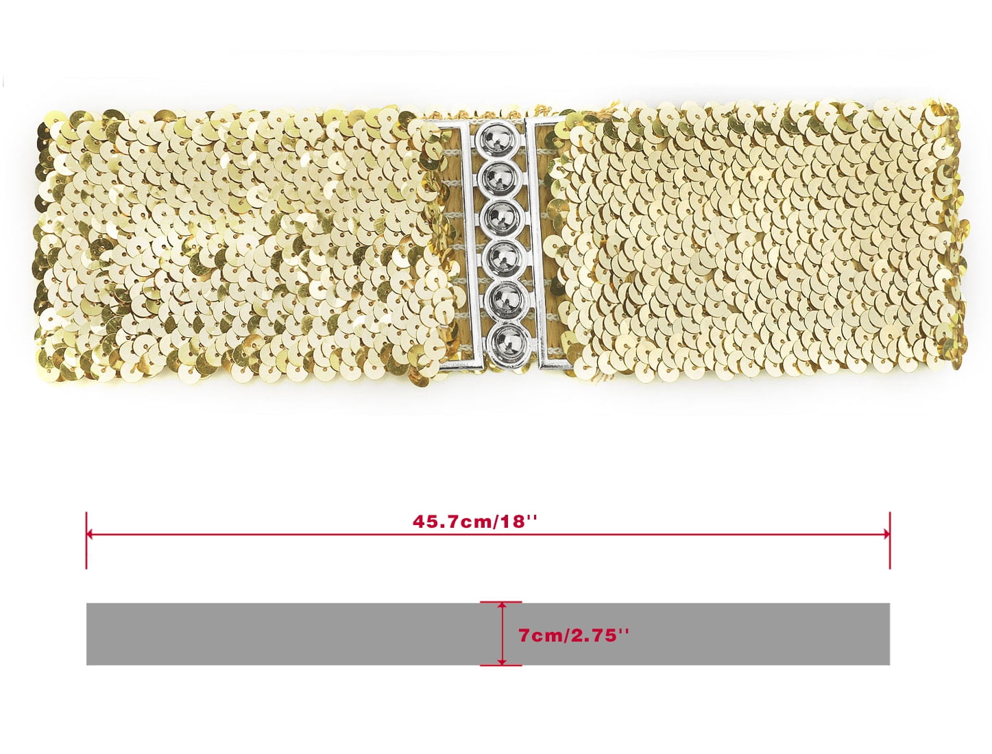 Lady Sequins Decor Metal Buckles Elastic Waist Belt 2-Pack Gold+Silver