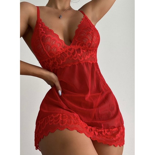 Vestido camisola transparente de malla de encaje, cómodo, de medianoche, sexy, seductor, lencería sexy