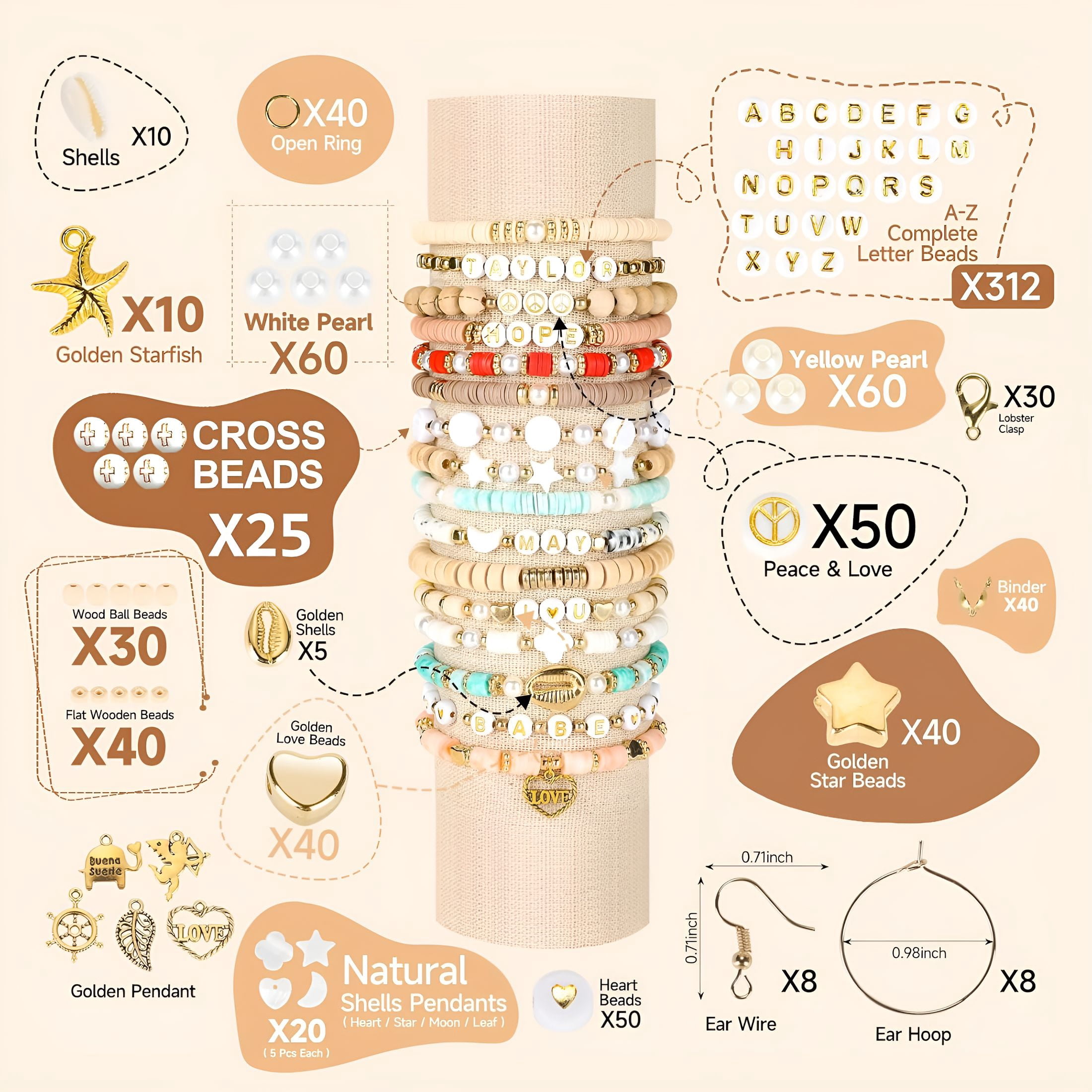 DESIGNICE Clay Beads 3 Boxes Bracelet Making Kit, 10500pcs Beads for Jewelry Making, Round Letter Beads with Charm and Elastic Strings, Friendship Bracelets Holiday Gifts for Girls Adults