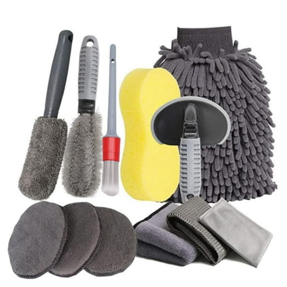Kit de Limpieza para Auto 12 Piezas con Cepillo para Rueda y Guantes de Microfibra