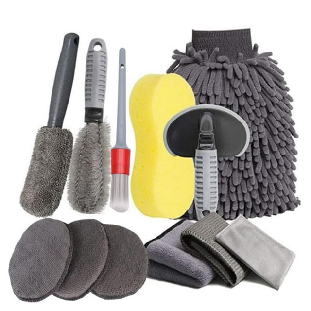 Kit de Limpieza para Auto 12 Piezas con Cepillo para Rueda y Guantes de Microfibra