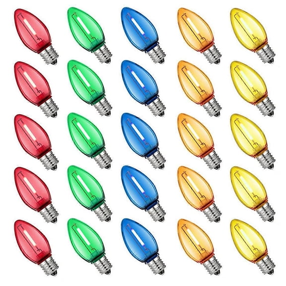 25PCS Party Decor Colored Plastic LED Bulbs Shatterproof Multicolor Candle Mini Light Bulb for Holiday Roofline Garden