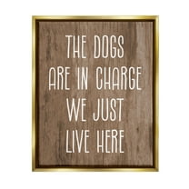 Stupell Industries Dogs In Charge Pet Phrase Inspirational Painting Gold Floater Framed Canvas Art Print Wall Art, 25 x 31