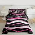 thumbnail image 3 of Manfei Pink White Black Queen Comforter Set,Waves Lines Bedding Sets,Minimalism Geometric Striped Bedding Comforter Set For Girls Boys,Super Cozy Room Decor Reversible,3pcs, 3 of 9
