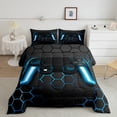 thumbnail image 3 of Feelyou 3D Blue Gamepad Queen Comforter Set for Boy, Video Games Controller Bedding Sets, Neon Gradient Honeycomb Reversible Bedding Comforter Set, Lightweight Room Decor, 3pcs, 3 of 9