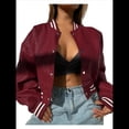 thumbnail image 1 of Chaqueta de Corta con Botones y Larga con Cuello Alto para Mujer, Estilo Motero Informal, para Otoño. Vino Tinto XL, 1 of 5