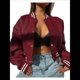 thumbnail image 1 of Chaqueta de Corta con Botones y Larga con Cuello Alto para Mujer, Estilo Motero Informal, para Otoño. Vino Tinto L, 1 of 5