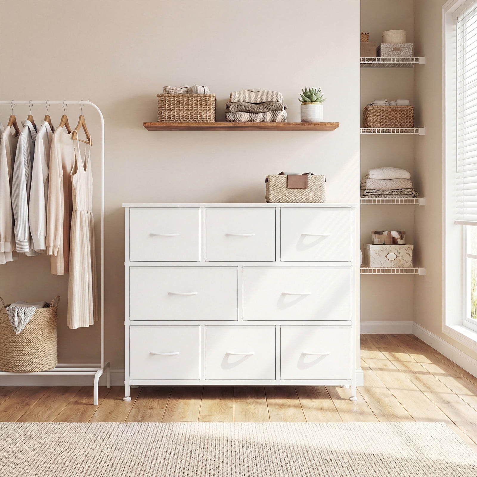 CONCETTA 8 Drawer Fabric Chest, Dresser for Bedroom, Wide Storage Tower for Closet, Living Room, Hallway, White