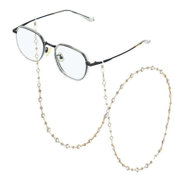 Uxcell Glasses Chain for Women, Eyeglasses Chain with Lanyard Crystal Glasses Sunglasses Holder Eye Anti-lost Eye Glass Holders Around Neck, White Beads