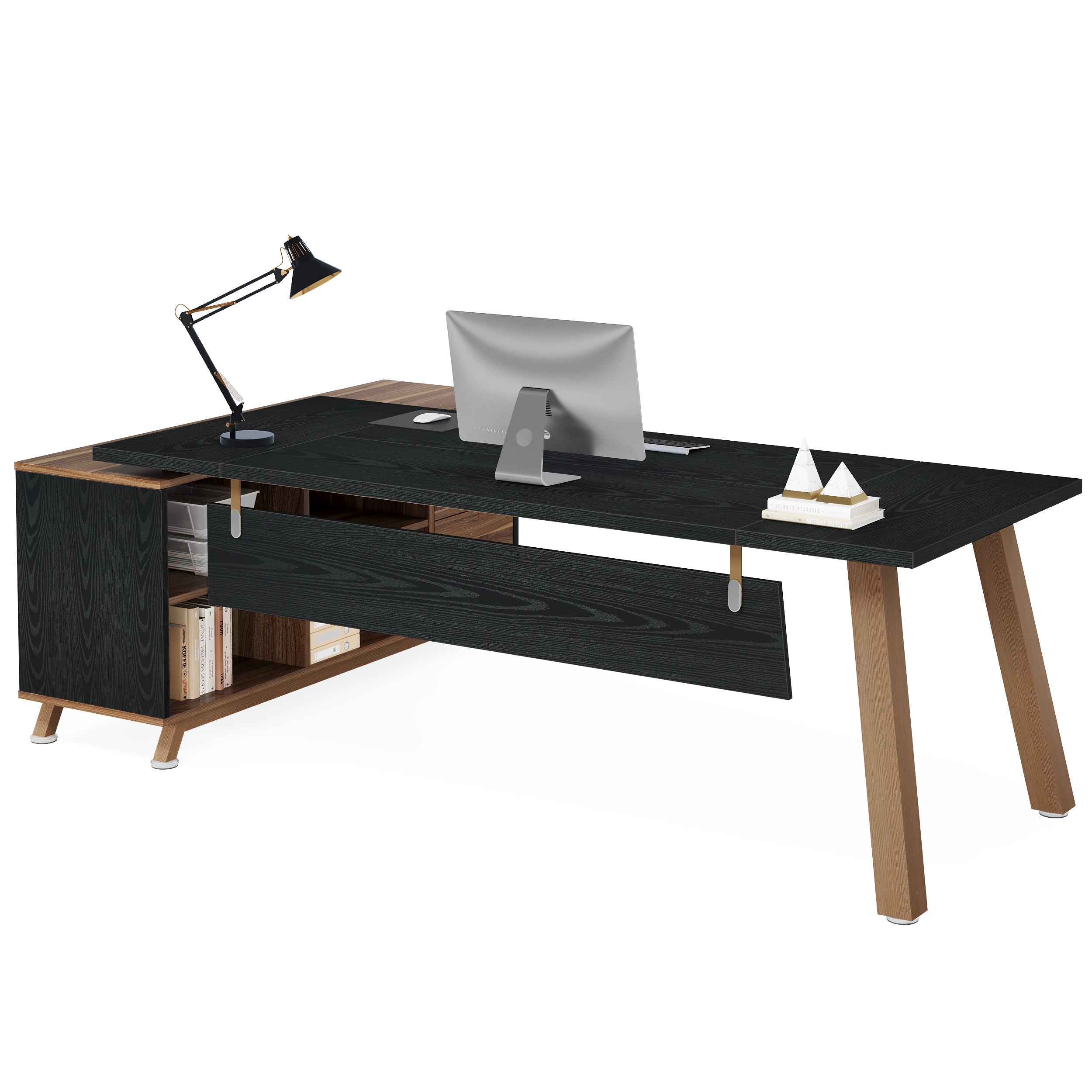 Fnova 78" L-Shaped Executive Desk with Drawers and Open Storage, Modern Large Corner Computer Desk Writing Desk for Home Office