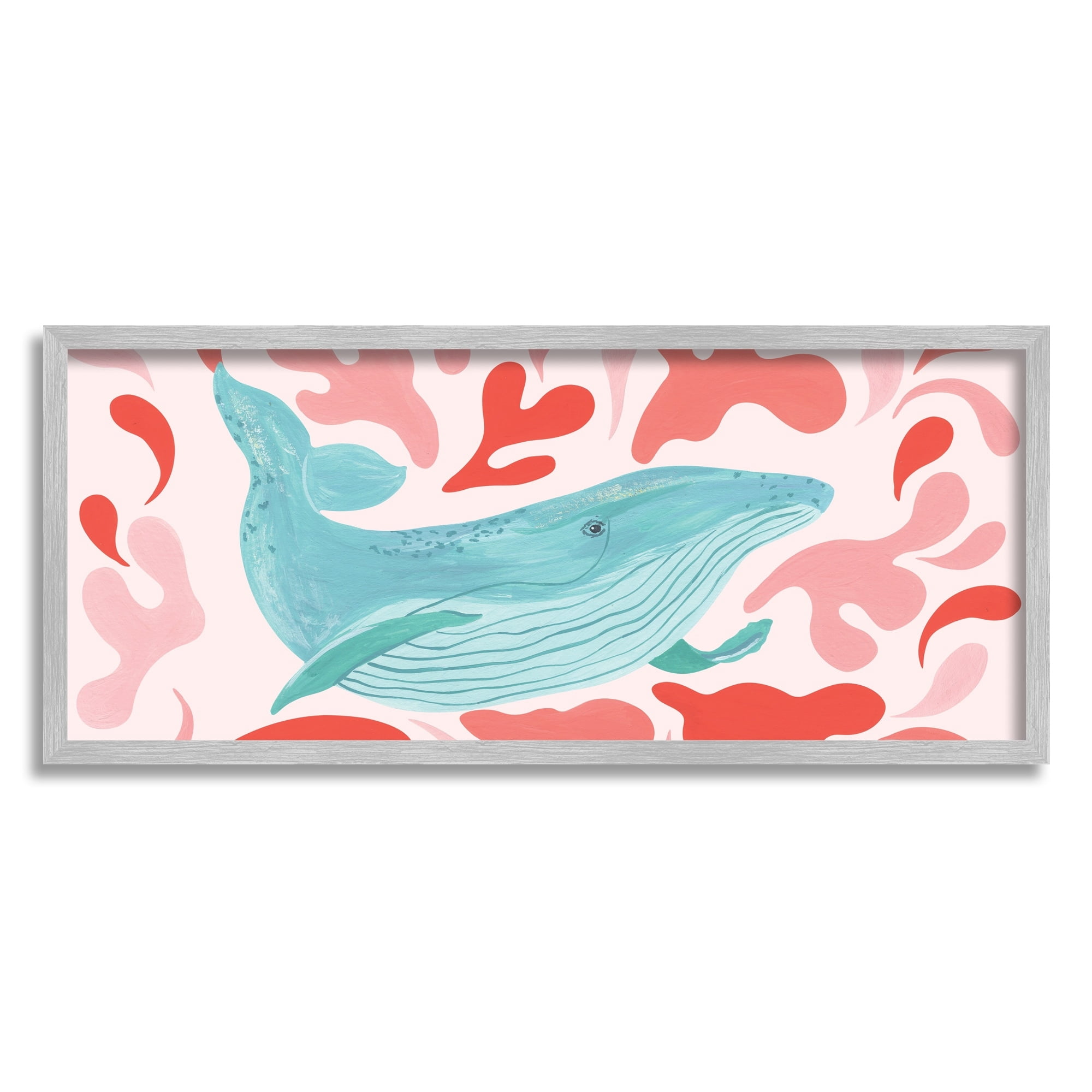 Stupell Industries Nautical Whale Pink Abstract Shapes Pattern Graphic Art Gray Framed Art Print Wall Art, Design by Aralma