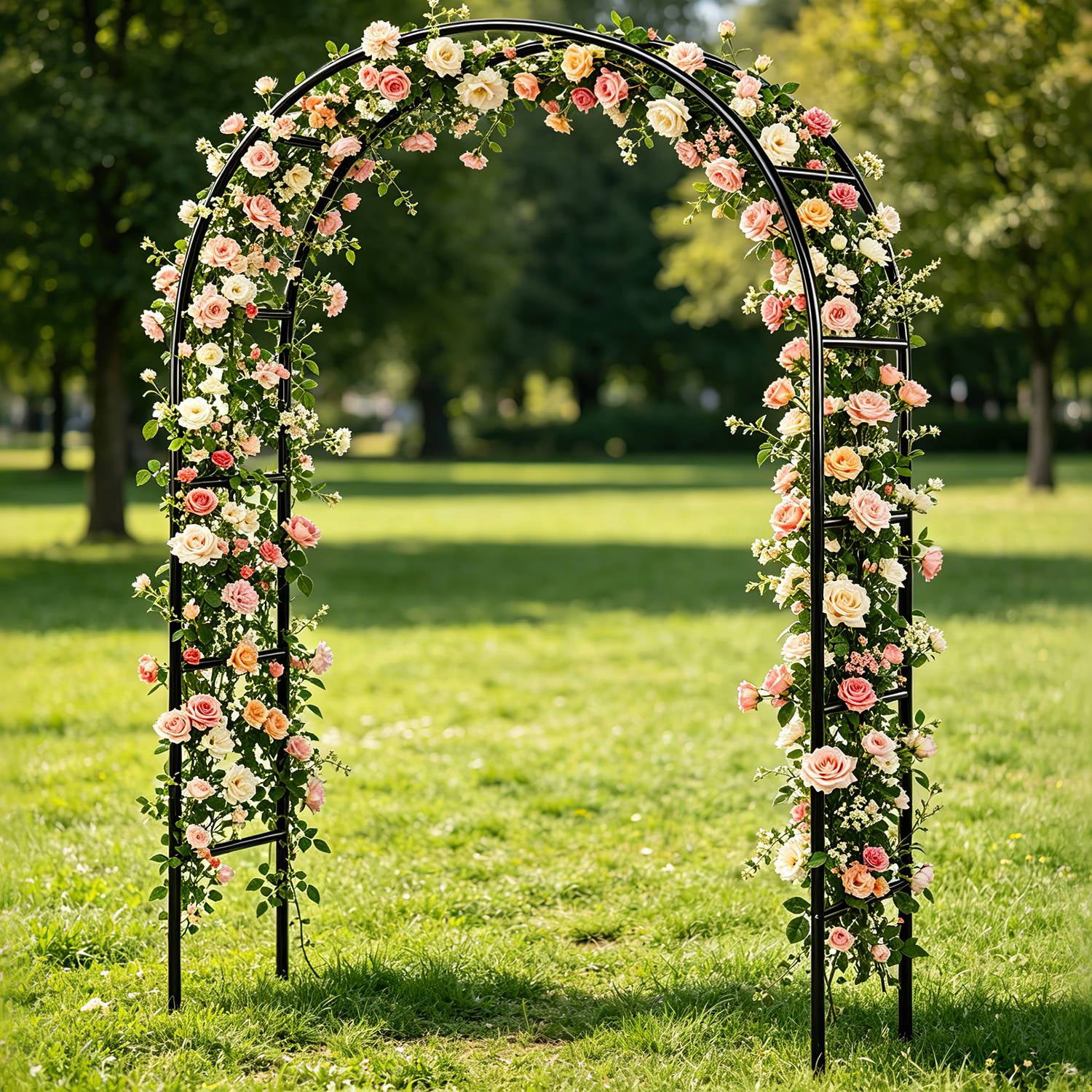 Freestanding Metal Trellis Arch Multi-Size Adjustable Modular Pipe Design, Black Iron Frame Segmented Assembly for Garden Climber Patio Wedding Decoration