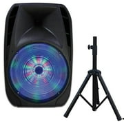 IQ Sound IQ-4415DJBT سماعة بلوتوث احترافية مقاس 15 بوصة مع حامل ثلاثي القوائم ، 900 واط ، ضوء القمر الوامض ، إدخال USB / Micro SD / Mic ، راديو FM ، طاقة AC / DC ، مقبض ، عجلات وبطارية قابلة للشحن