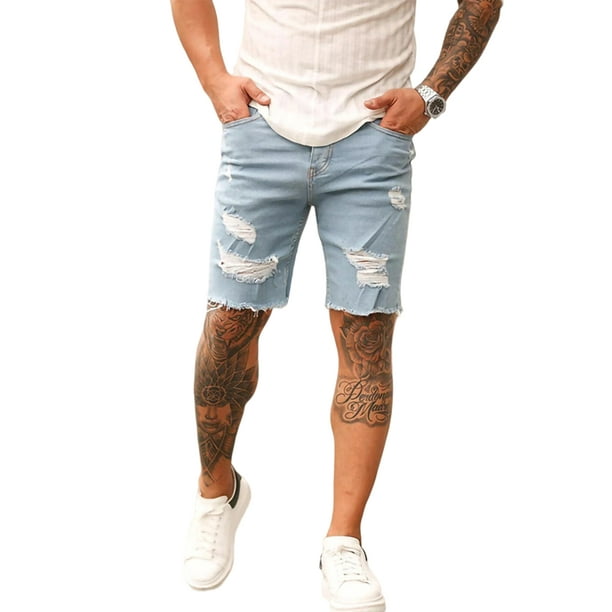 Avamo Mens Ripped Jeans Biker Summer Denim Shorts Stretchy Hole Stylish Straight Leg Pants Casual Distressed Short Walmart Com