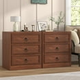 thumbnail image 2 of Winkalon 3 Drawers Farmhouse Nightstand Set of 2 with Charging Station, Rustic Bedside Tbale with Drawers for Bedroom, Vintage End Table for Bedroom Living Room,Cherry, 2 of 9