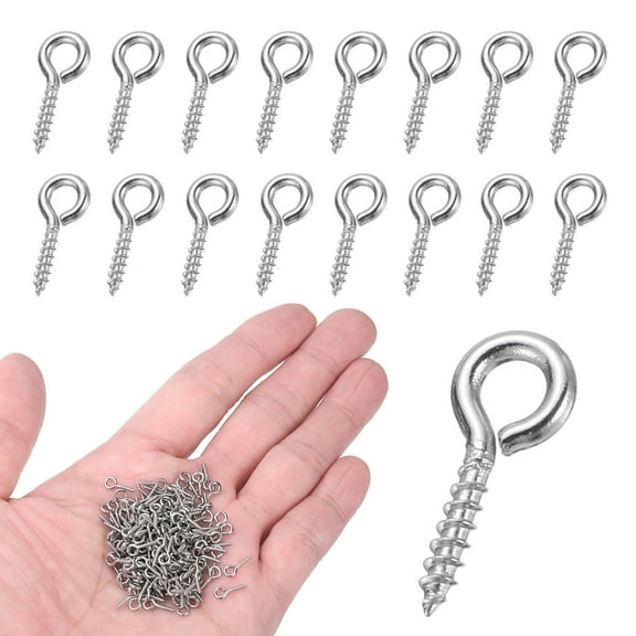 250 Pack Screw Hooks Eyes, M1x10mm 304 Stainless Steel Small Eye Bolts Screw