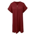 thumbnail image 5 of IDALL Summer Dresses,Casual Dresses Women's Spring And Autumn V Neck Solid Color Pullover Casual Button Dress Petite Dresses,Modest Dresses,Womens Dresses Red Dress S, 5 of 5
