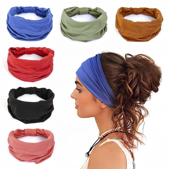 Wide Headband for Women,Stretchy Workout Hair Bands, 6-Pack,Non Slip Soft Elastic Hair Bands Yoga Running Sports Workout Gym Head Wraps
