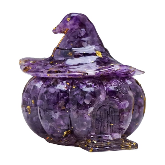 Halloween Witch Hat Pumpkin Candy Jar,Transparent Canister with House Door Detail for Treats Snack Tabletop Halloween Party Decoration,Purple
