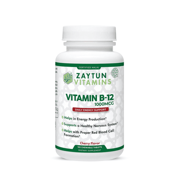 Zaytun Halal Vitamin B12 1000mcg, Promotes Energy Production, Metabolism and Healthy Nervous System - Vegetarians and Vegans Formula - Dairy-Free - 4 Months Supply - Made in USA