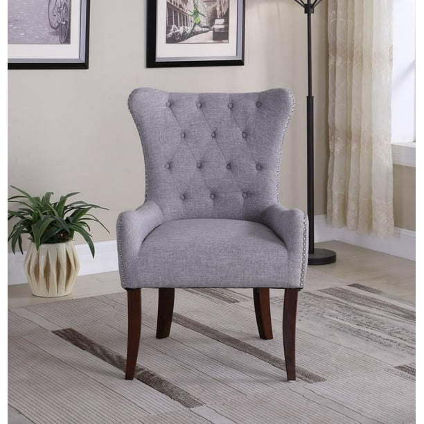 Button Tufted Elegant Accent Chair, Gray