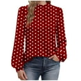 thumbnail image 2 of Fznquz Long Sleeve T Shirts for Women Business Casual Polka Dot Print Red T Shirt Dressy Pleated Button Women's T-Shirts,L, 2 of 5