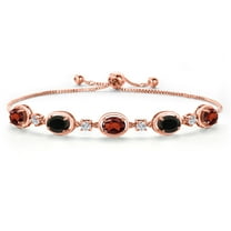 Gem Stone King 18K Rose Gold Plated Silver Red Garnet and Black Onyx Bracelet for Women | 4.01 Cttw | Gemstone January Birthstone | Oval 7X5MM | Fully Adjustable 9 inch