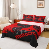 Castle Fairy Dirt Bike Boy Girl 4 Pieces Queen Sheet Sets,Black Red Ultra Soft Flat Sheet,Extreme Sport Queen Fitted Sheet,Microfiber Bedroom Decor