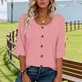 thumbnail image 5 of Jaunzuar 3/4 Length Sleeve Womens Tops Solid Color Crew Neck Summer Tops Casual Work Button Down Shirts XXL, 5 of 5