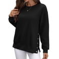 thumbnail image 2 of Female Oversized Sweatshirts Long Sleeve Hoodies Shirts Fall Side Slit Pullover Top Teen Outfits Black XXL, 2 of 10