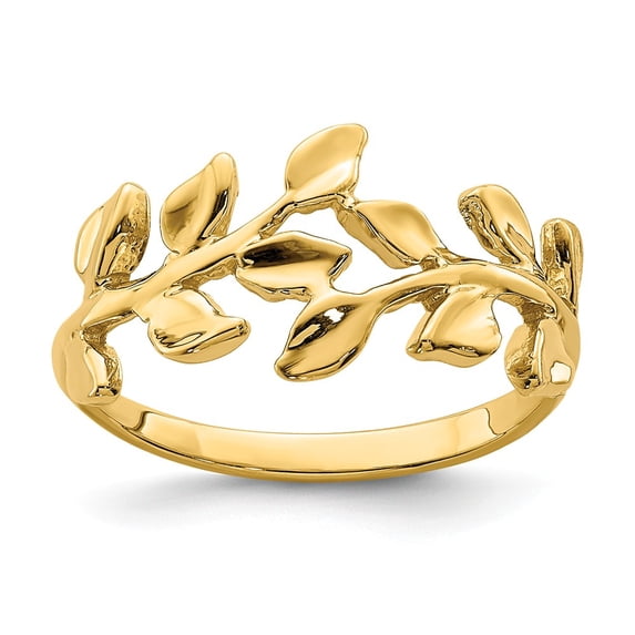 Solid 14k Yellow Gold Leaf Ring Band Size 6