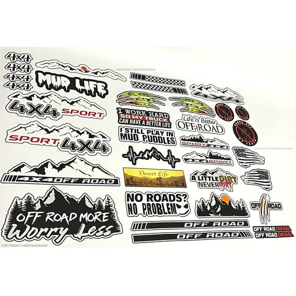 35Pcs Off Road Mountains 4x4 Lifted Truck Pick Up Vinyl Decal Sticker Pack Lot