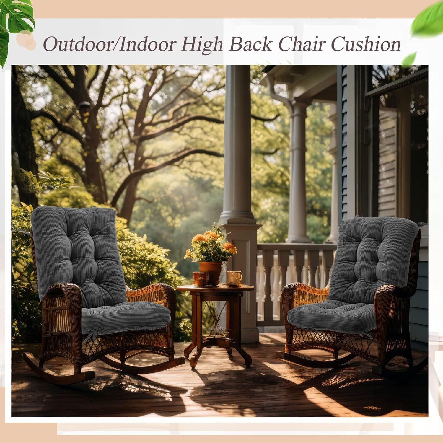 4 Set Outdoor Patio Chair Cushions Corduroy Seat High Back Tufted Pillow Replacement Rocking Patio Chair Pads for Outdoor Indoor Home Office(Dark Gray)