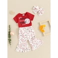 thumbnail image 3 of Bagilaanoe 3pcs Newborn Baby Girl Summer Pants Set Short Sleeve Romper Tops + Print Flare Trousers + Headband 3M 6M 12M 18M Infant Casual Clothes, 3 of 7