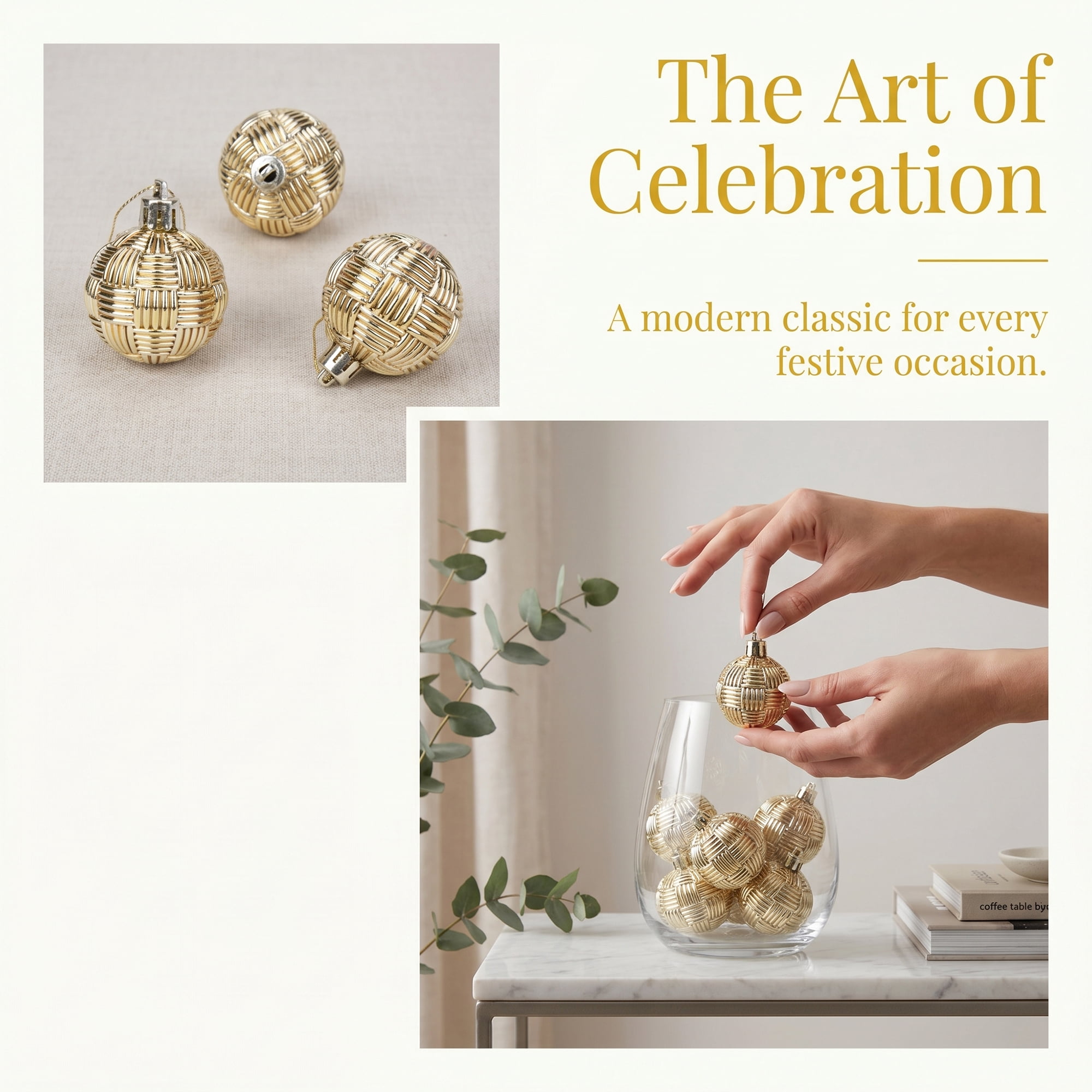 Unique Bargains 6Pcs Woven Texture Balls Mini Decorative Spheres Orbs Gold 1.6"