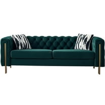 JERFIT Chesterfield Velvet Sofa with Gold Metal Legs, Button Tufted Modern Couch for Living Room, Office, Bedroom, Emerald Green