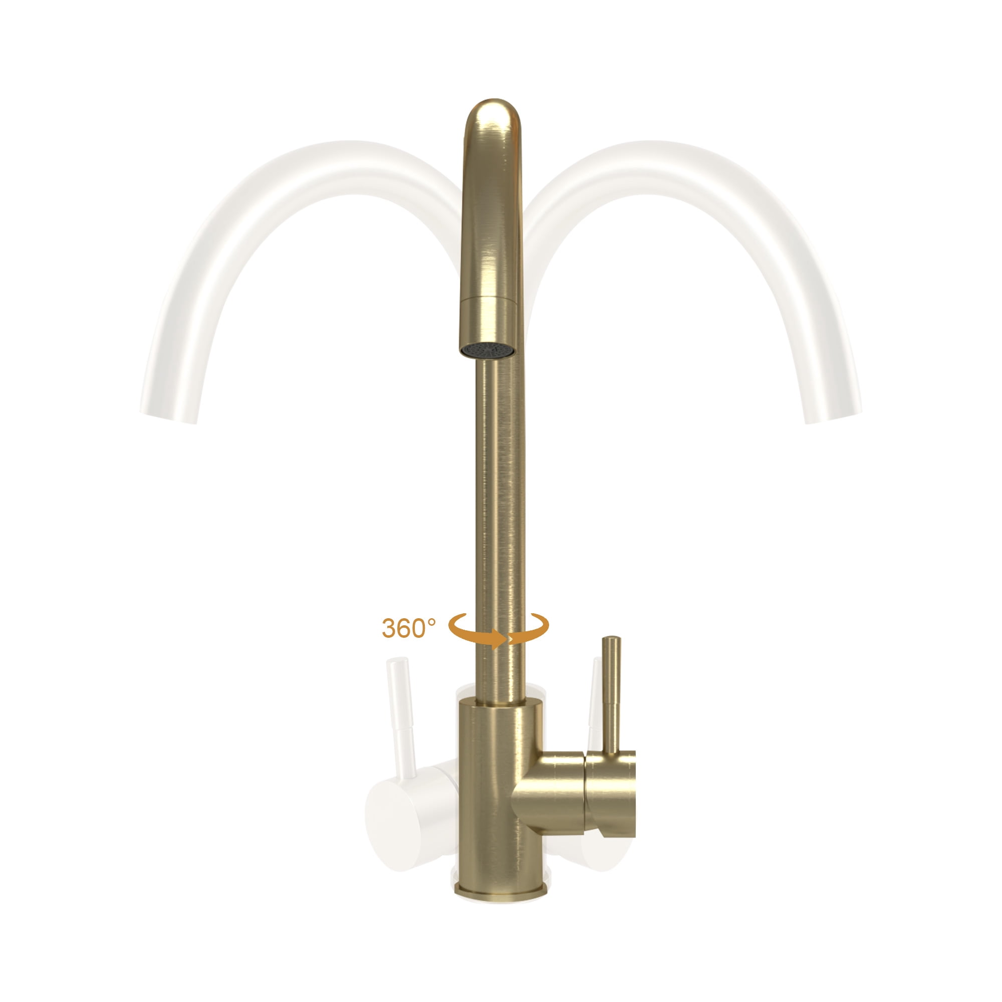 Izzovium Gold Kitchen Sink Faucet with Single Handle, 14.8" High Arc Spout, 360° Swivel, Stainless Steel Construction, Includes Water Supply Hoses