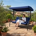 thumbnail image 5 of TLSUNNY 3-Seat Patio Swing w/ 45° Tilt Adjustable Canopy, Convertible Glider Bed with Stand, Removable Cushions for Backyard, Porch, Poolside, 750LBS Capacity, 5 of 10