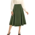 thumbnail image 7 of Women's Vintage Long Skirts Solid Color Elegant Elastic Waist Pleated A-Line Casual High Waist Midi Skirt Plus Size, 7 of 7