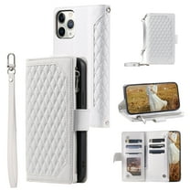 Feishell Crossbody Wallet Phone Case for iPhone 11 Pro,Luxury PU Leather Magnetic Buckle Zipper Pocket Card Slots Flip Stand Protective Cover with Hand Strap & Shoulder Strap,White