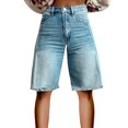 thumbnail image 2 of Stephy Flare Denim Shorts for Women Wide Leg Denim Shorts Woman Vintage Floral Print High Waisted Straight Stretch Pants with Pockets, Gold, XL, 2 of 4