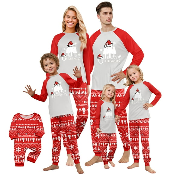 Red Christmas Tree Print Xmas Family Matching Pajamas Sets – Holiday Xmas PJS Sleepwear Outfits for Families, Cozy Merry Christmas Jammies for Adults & Couples