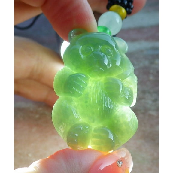 Green Natural A Jade jadeite Pendant Panda Necklace  681372 TN