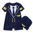 thumbnail image 2 of FASHOFT Baby Boy Halloween Outfit Summer Short Sleeve Romper With Hat Two Piece Pilot Uniform Jumpsuit For Baby Cosplay Party Wear Halloween For Boys Blue 12M/73, 2 of 9