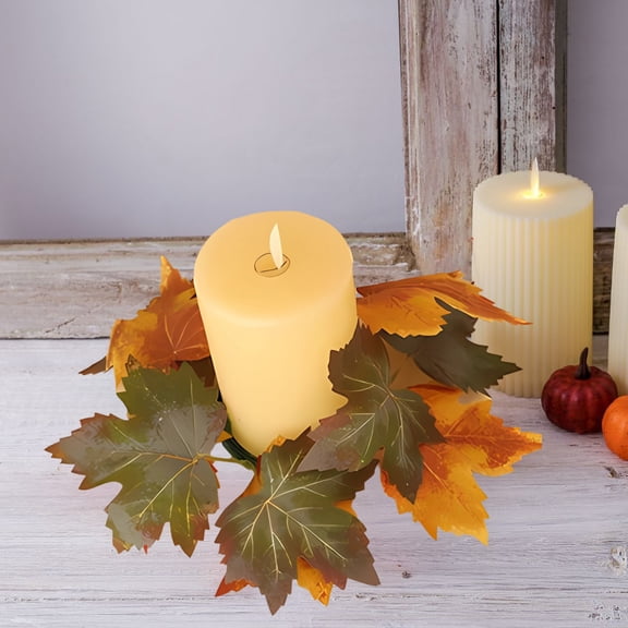 Artificial Maple Leaf Candle Ring Wreath - Fall Thanksgiving Counter Centerpiece Ornament for Crop Home Focus