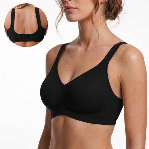 ROSZOE Women's Wireless Bras Full Coverage, Seamless Comfortable Everyday Bra, Plus Size No Underwire Ladies Bra(Black-XL)