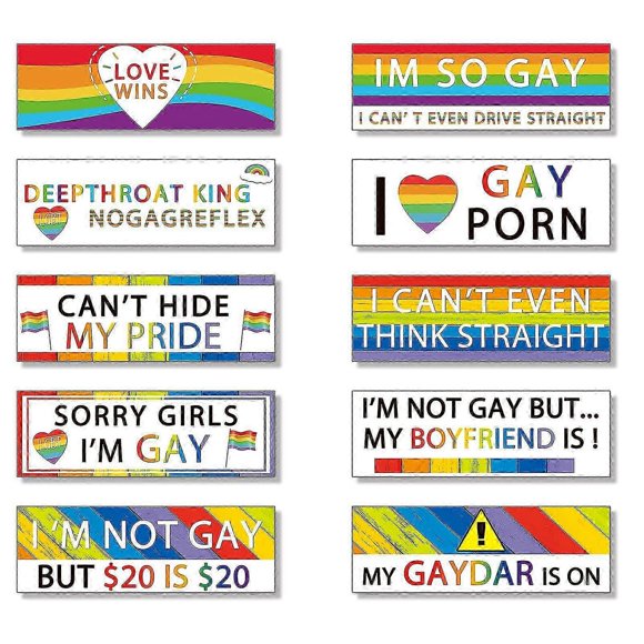 10 Pcs Funny Gay LGBT Bumper Stickers (Classic Style,Magnetic)