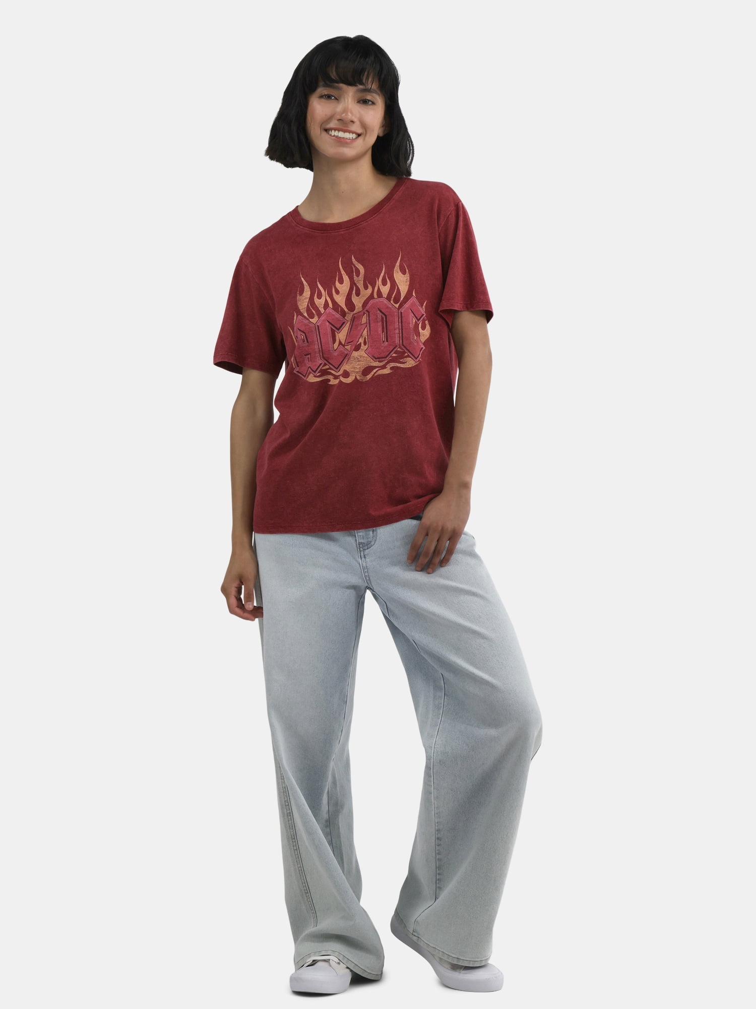 Time and Tru AC/DC Flames Women's Graphic Tee, Sizes XS-XXXL