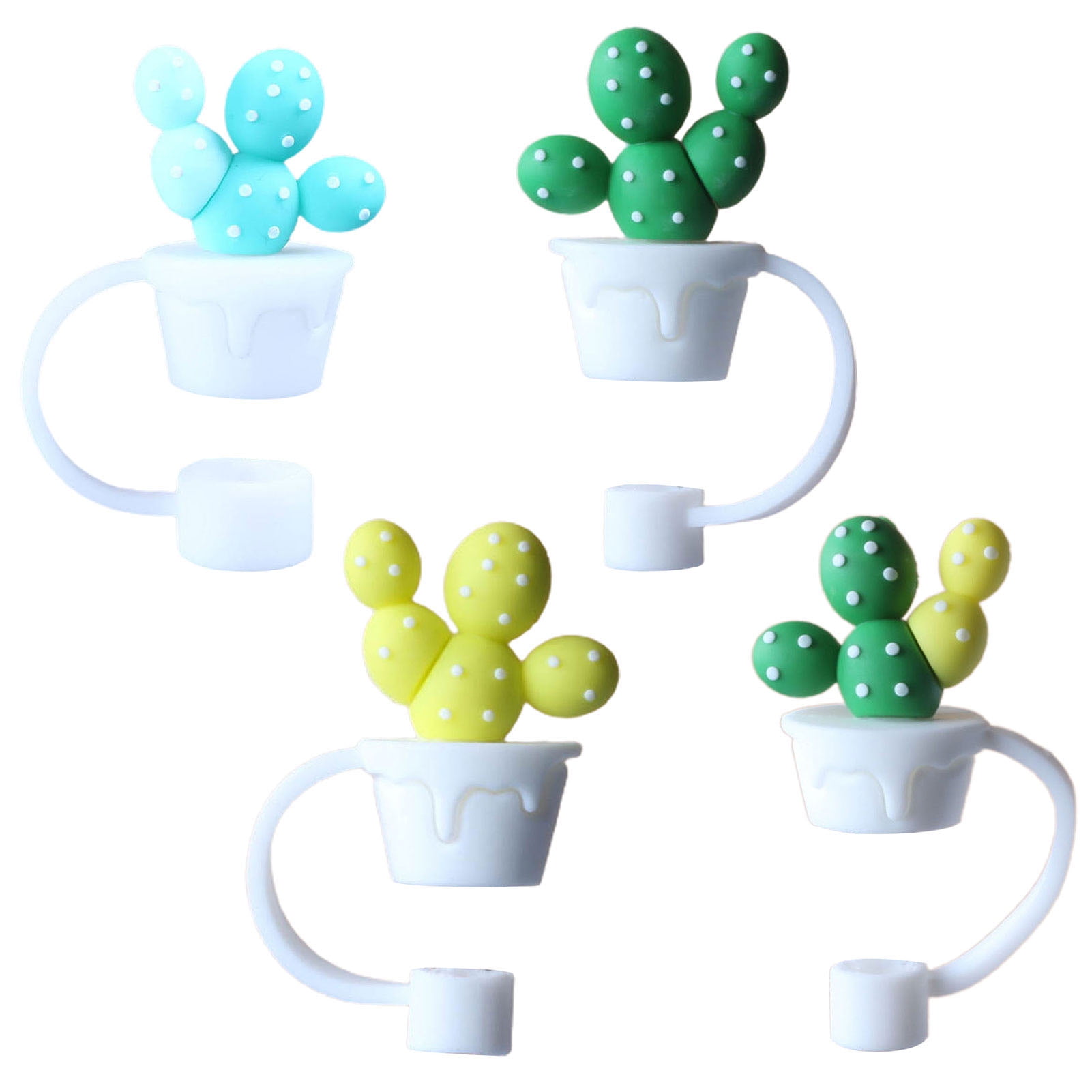 Farfi 4Pcs Straw Cover 8mm Cute Cactus Food Grade Portable Reusable  Dust-proof Plastic Glass Straw Tip Plug Topper Kitchen SuppliesType B) 