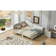 thumbnail image 3 of Full Size Upholstered Daybed with Armrest, Solid Wood Bed Frame with Headboard and Support Legs for Bedroom, Guest Room, No Spring Box Needed, Beige, 3 of 9